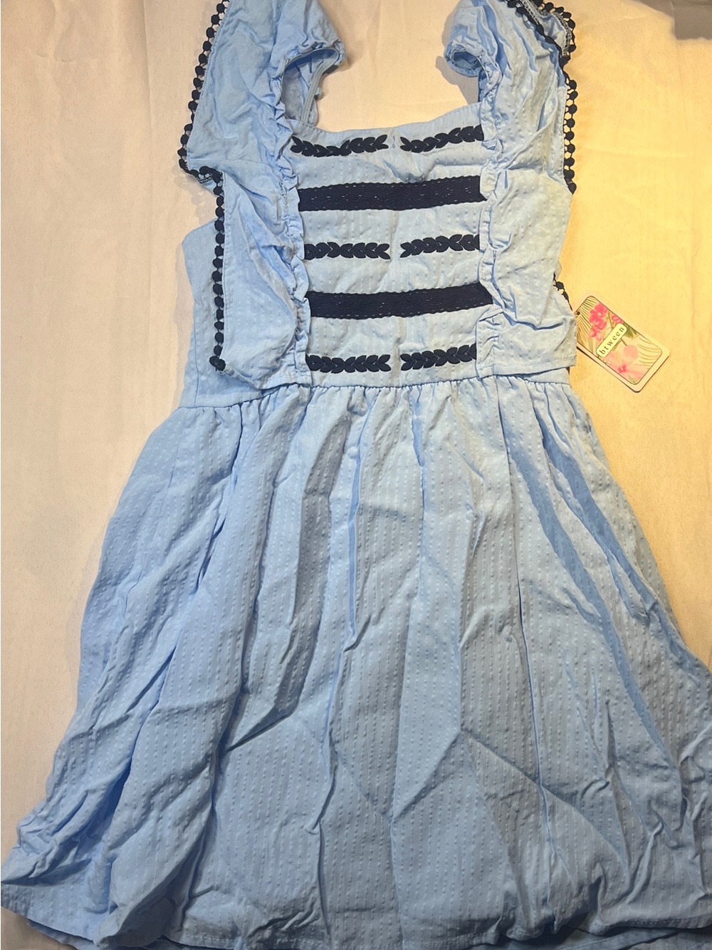 Girls Blue dress with Navy Trim